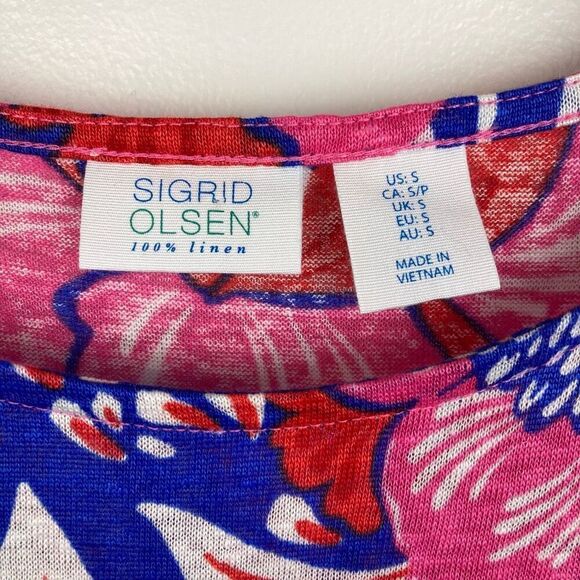 Sigrid Olsen 100% Linen Short Sleeve Top Floral Garden Girl Romantic Feminine, S - Picture 2 of 6